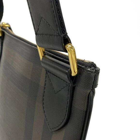 Auth Burberry Dark Brown Black PVC Leather Shoulder Bag - Picture 10 of 16